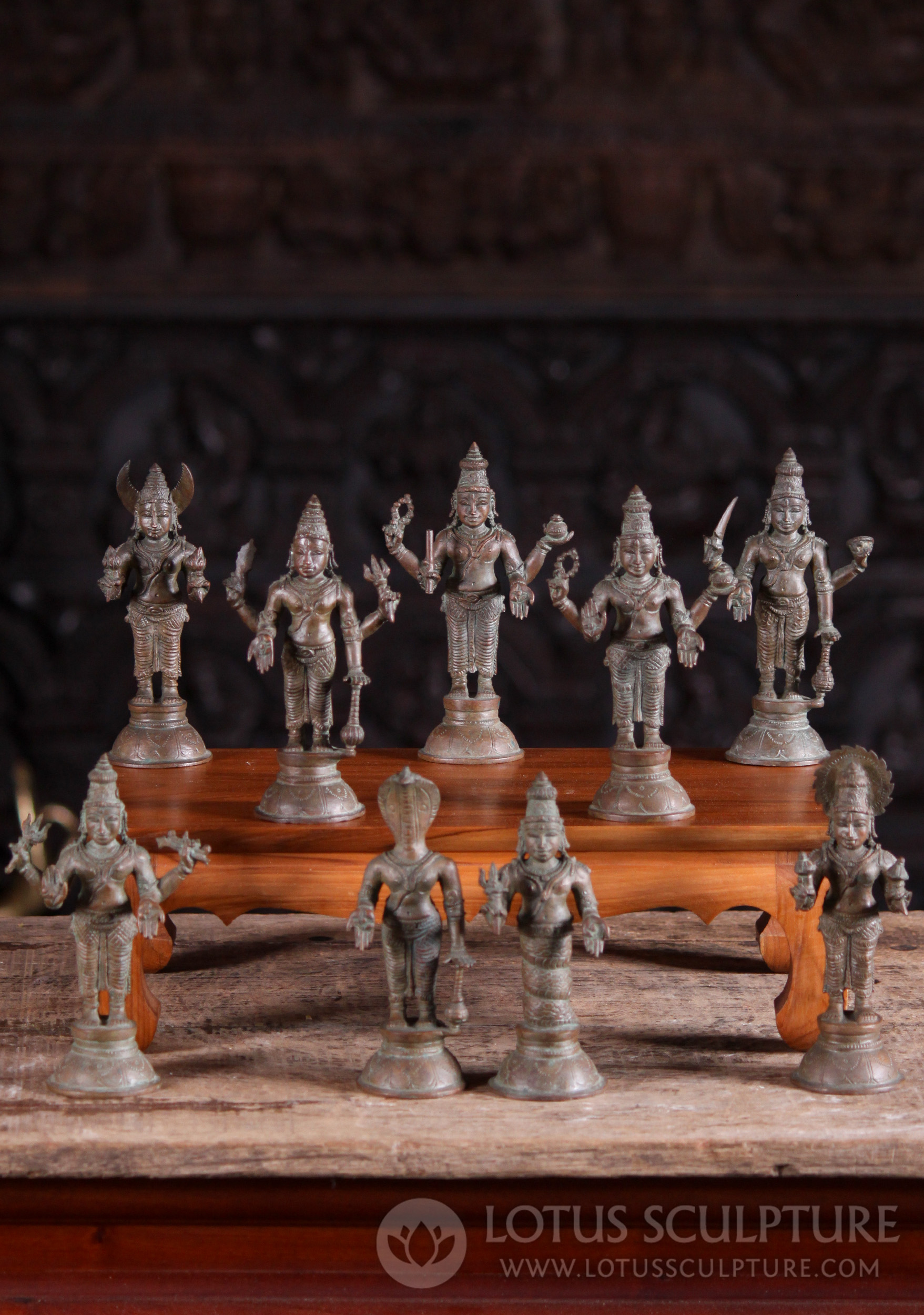 Navagraha Set of the 9 Planets, The 9 Planets Hindu Astrology Cast in South Indian Bronze 6"