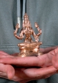 Polished Bronze Seated Lakshmi Statue with Two Lotus Flowers Hindu Goddess 3"