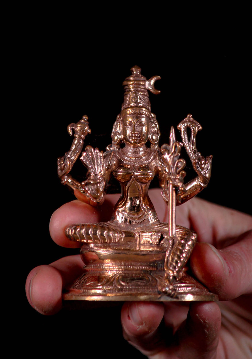 Devi Rajarajeshwari Murti Small Polished Bronze Holding Sugar Cane Statue 3.5"