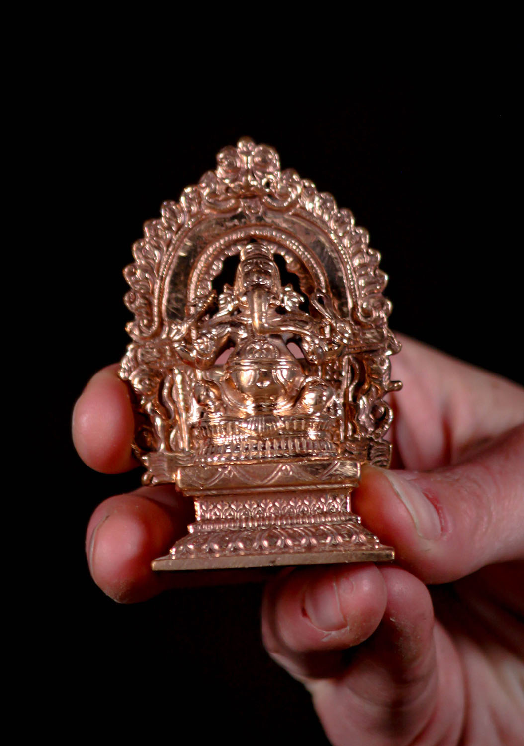 Hindu God Ganesha Murti Beautifully Detailed Small Polished Bronze 3"