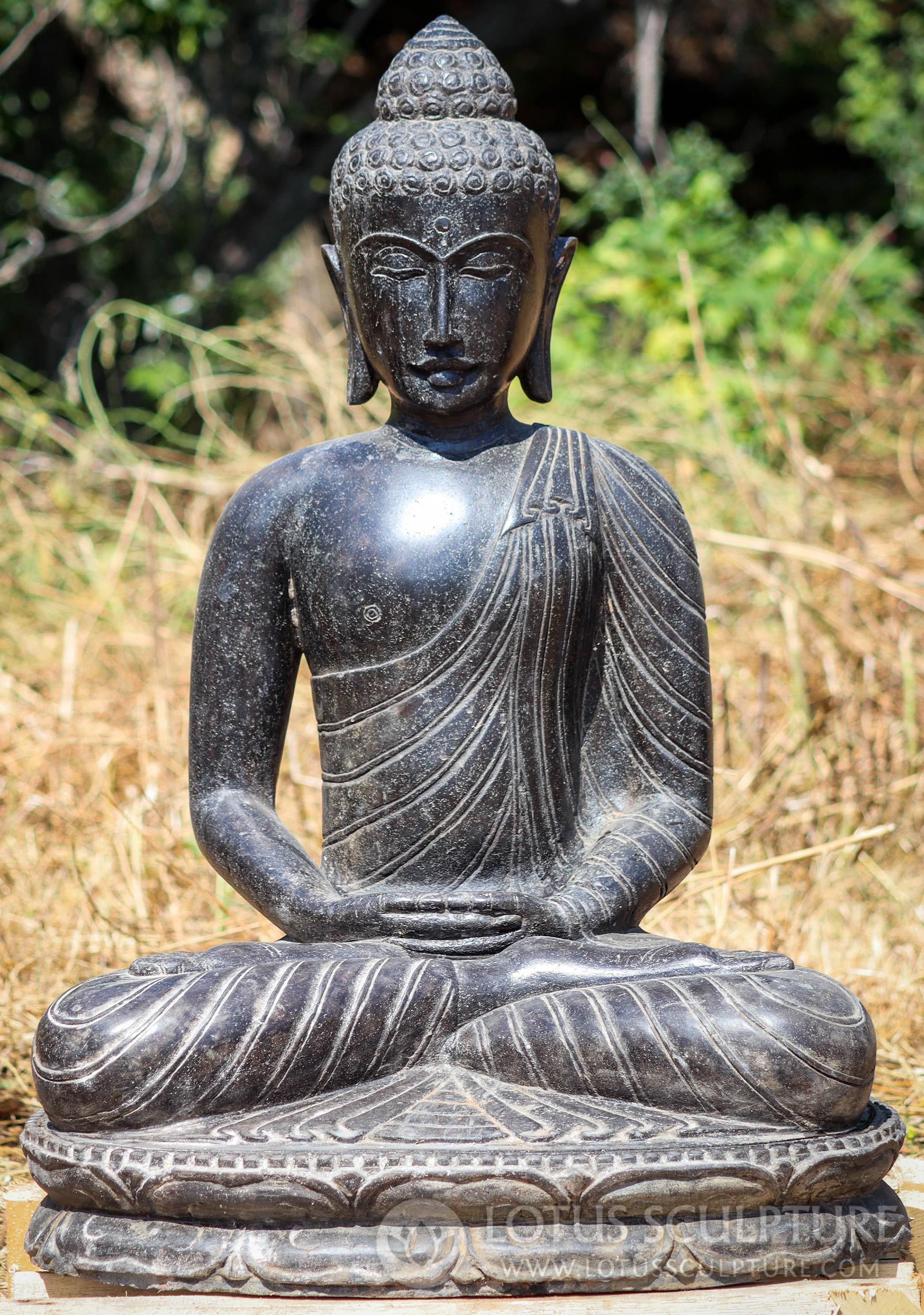 Stone Meditating Buddha Statue in Robes Garden Sculpture for Outdoors 33"