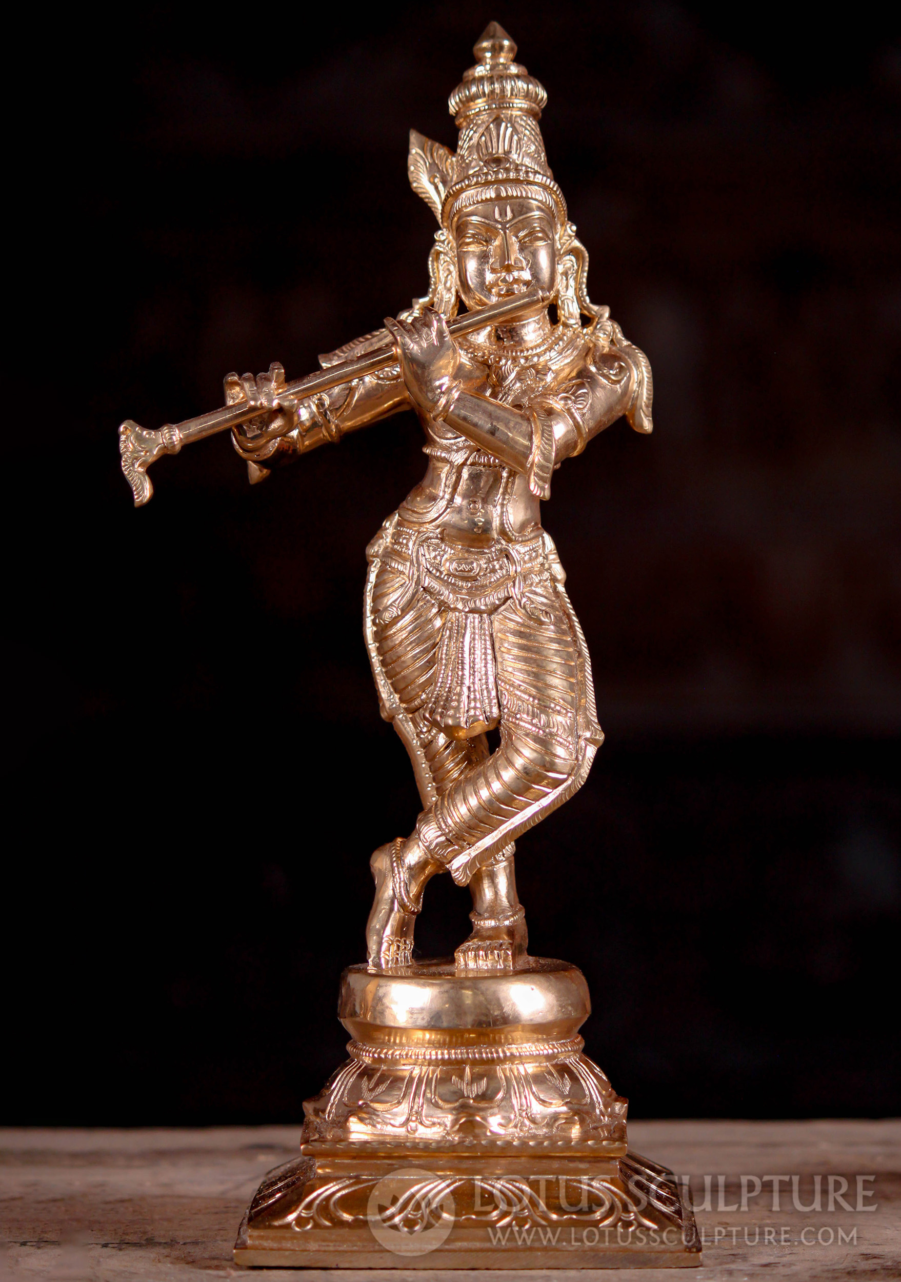 Graceful Gopal Krishna Bronze Statue - Embodying Divine Joy and Music 12"