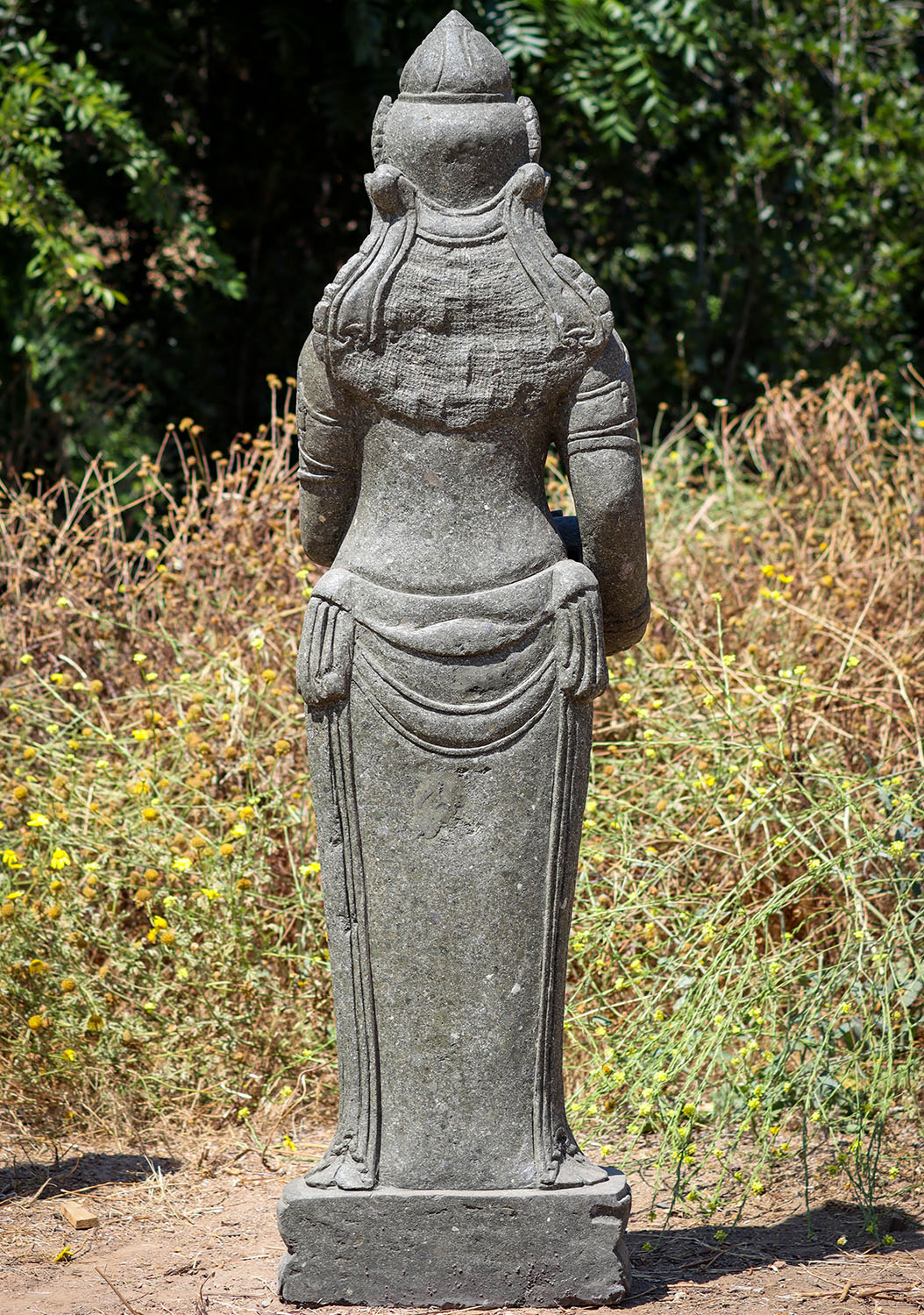 Lava Stone Devi Tara Fountain Statue Holding Water Jug Over Right Hip 60"