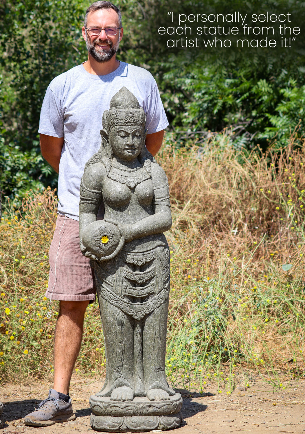 Lava Stone Devi Tara Fountain Statue Holding Water Jug Over Right Hip 60"