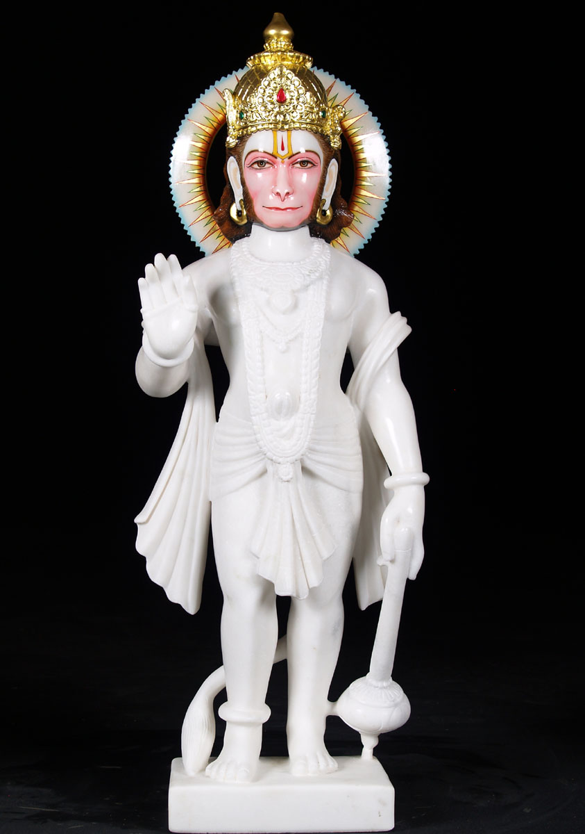 Makrana Marble Abhaya Hanuman Statue 38"