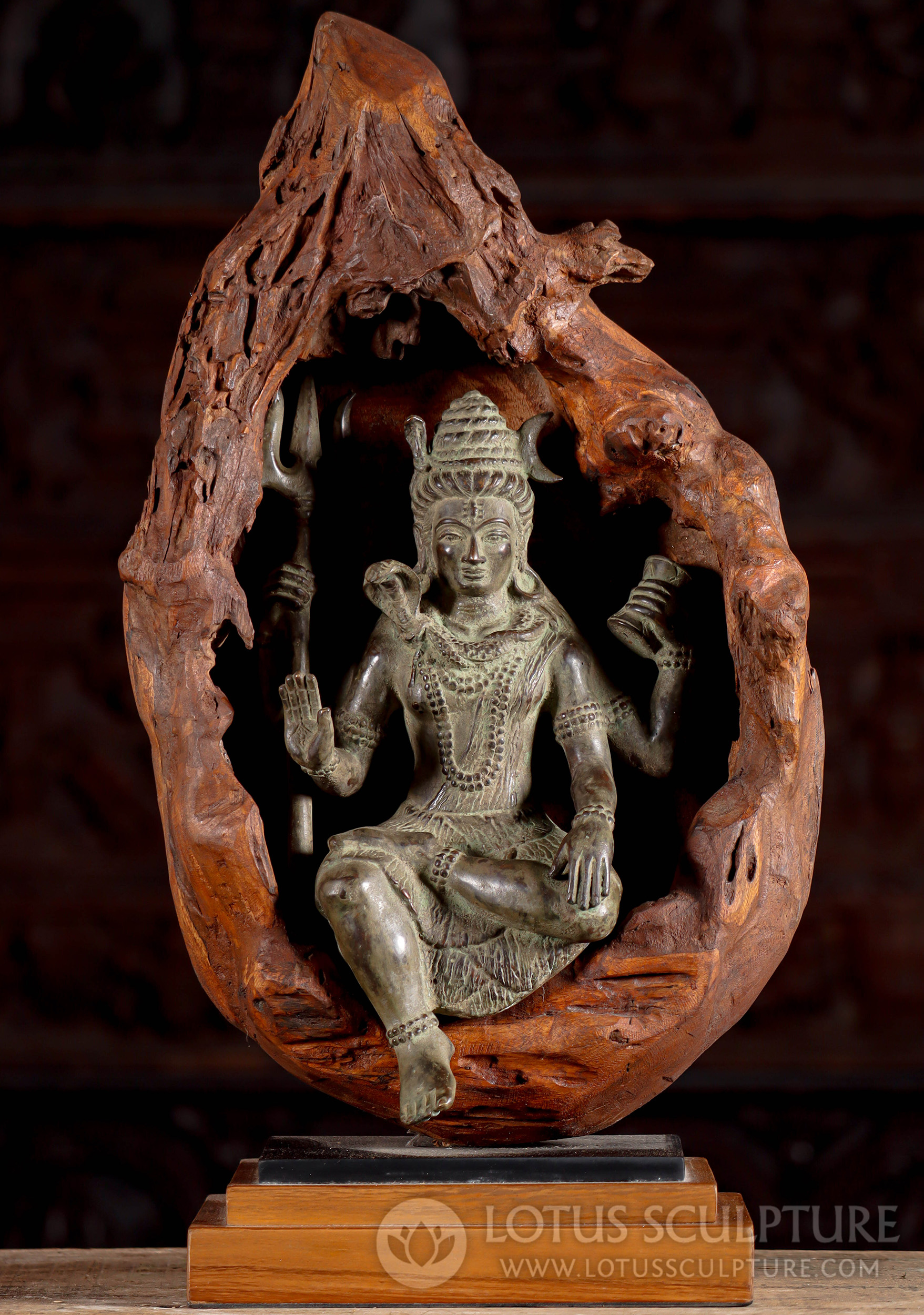 Brass Shiva Statue with Cobra: Intricate Craftsmanship, Antique Green Patina Finish 22.5"