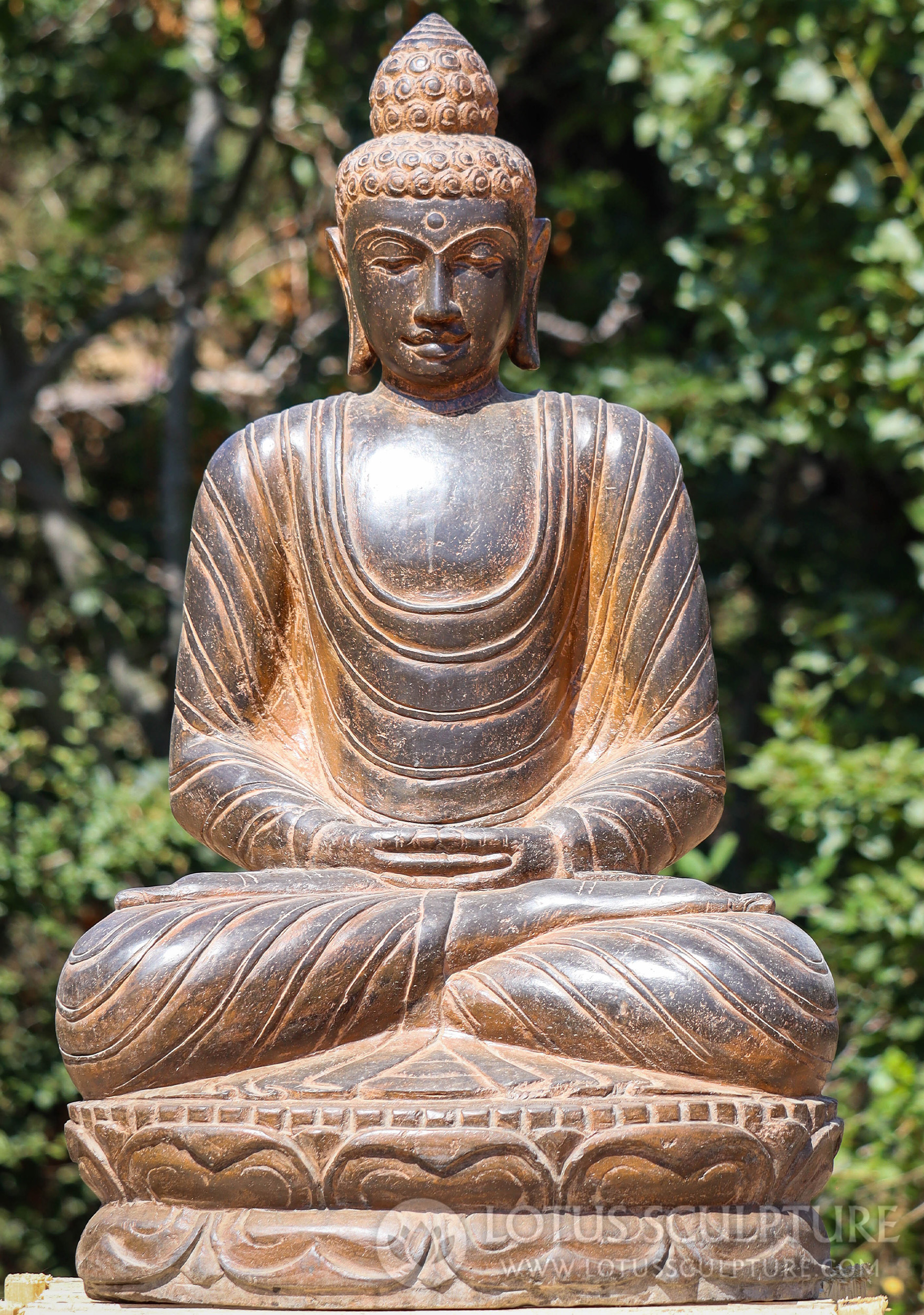 Saffron-Colored Lava Stone Buddha: Meditative Serenity for Garden ...