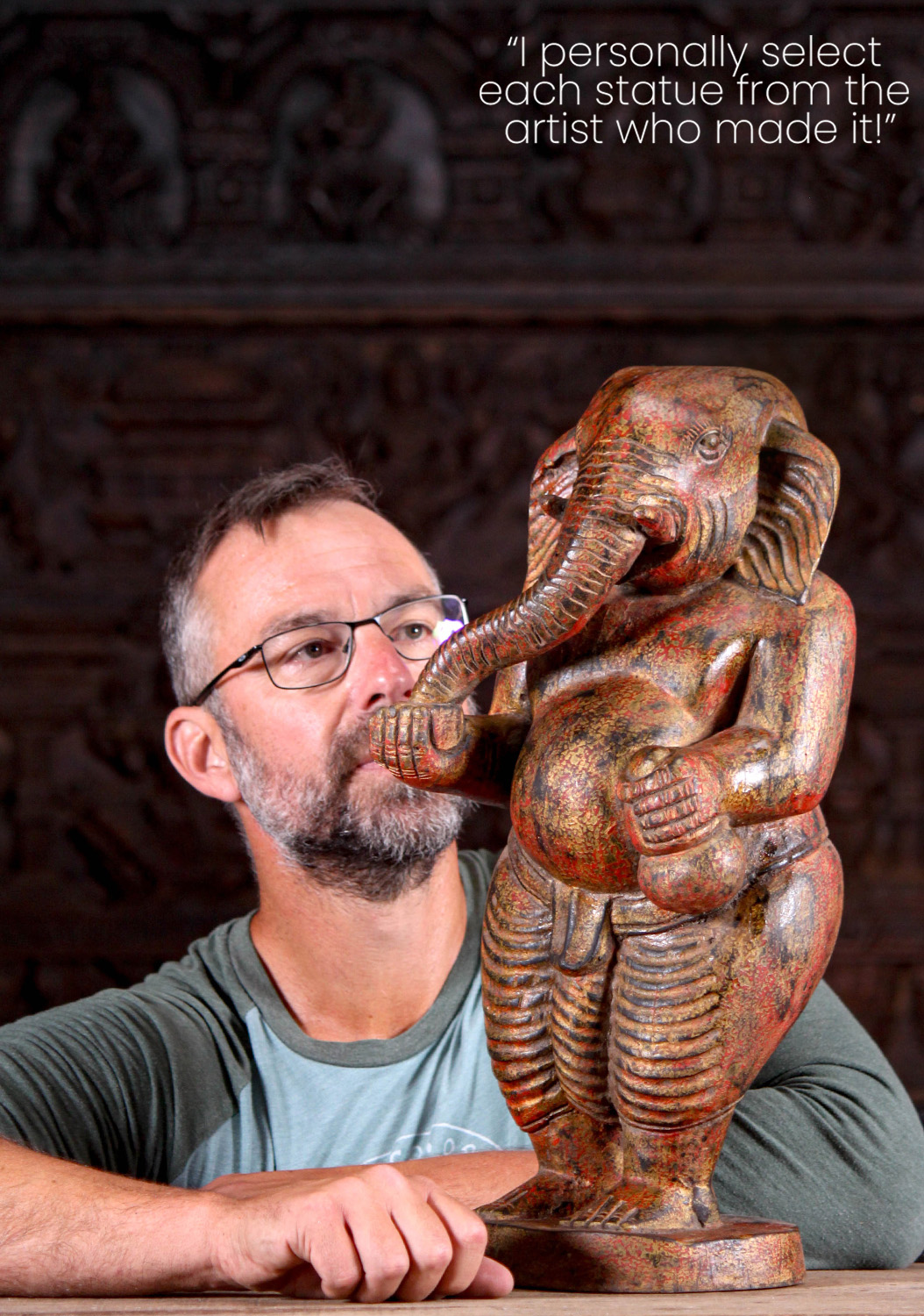 Hand-Painted Wood Ganesh Statue - Divine Wisdom in Vibrant Artistry 20"