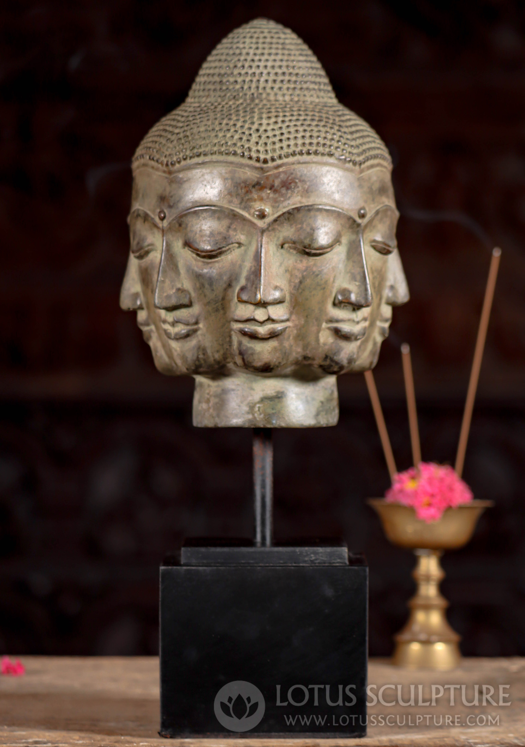 8-Faced Buddha Bust with Ushnisha: Spiritual Wisdom & Meditation Icon 14.5"
