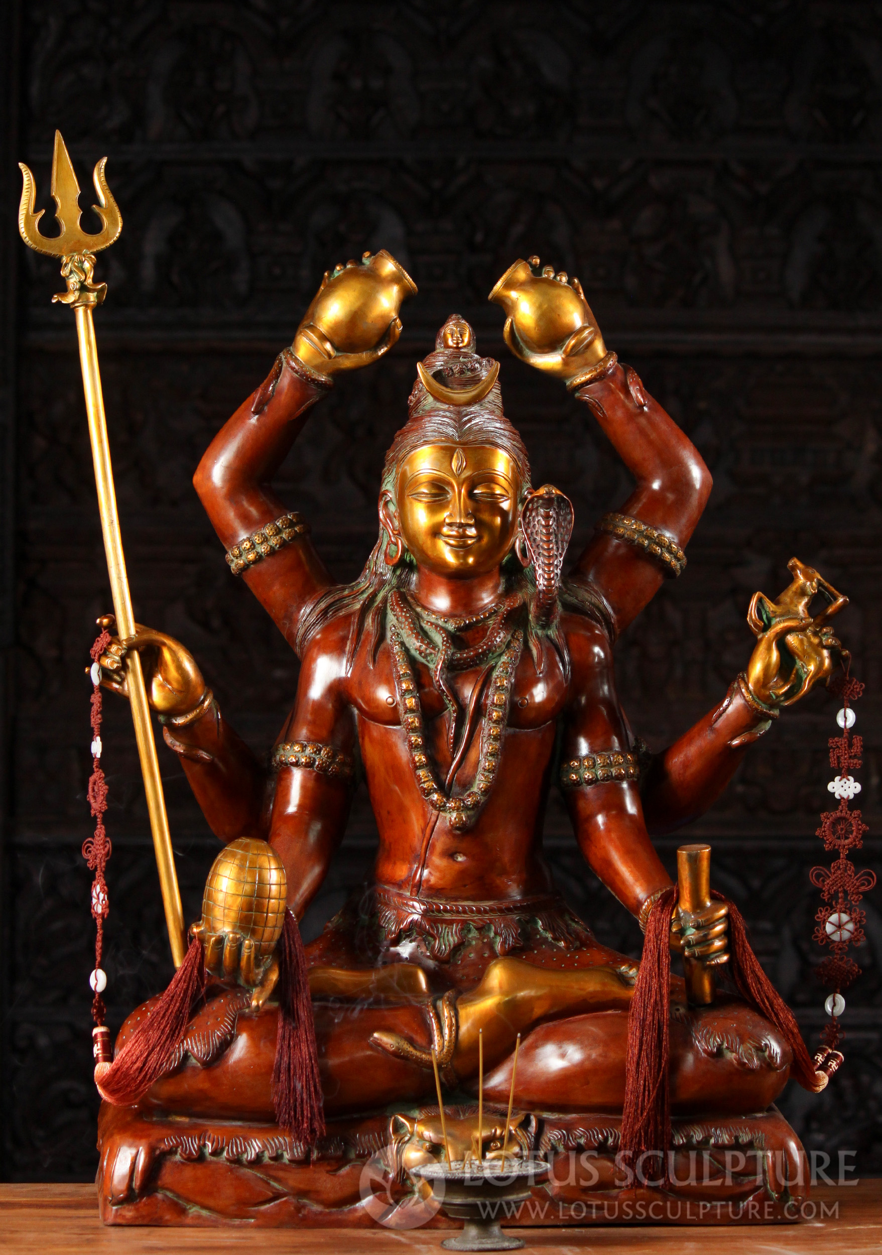 Shiva Statue Performing Abhisheka with 6 Arms Pouring Liquid Over His Head with 2 Kalash 34"