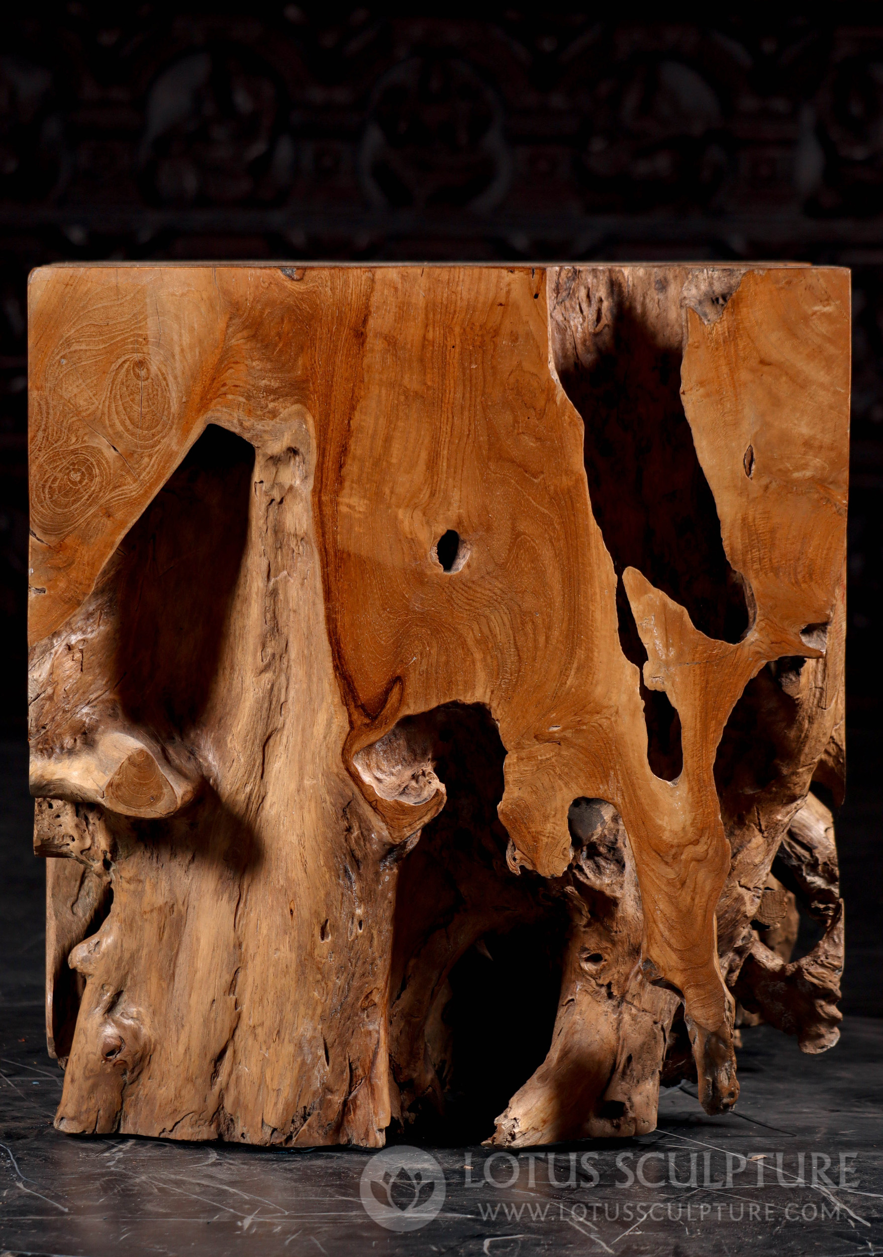 Organic Teak Root Table Base: Rustic Elegance for Indoor & Outdoor Displays 24"