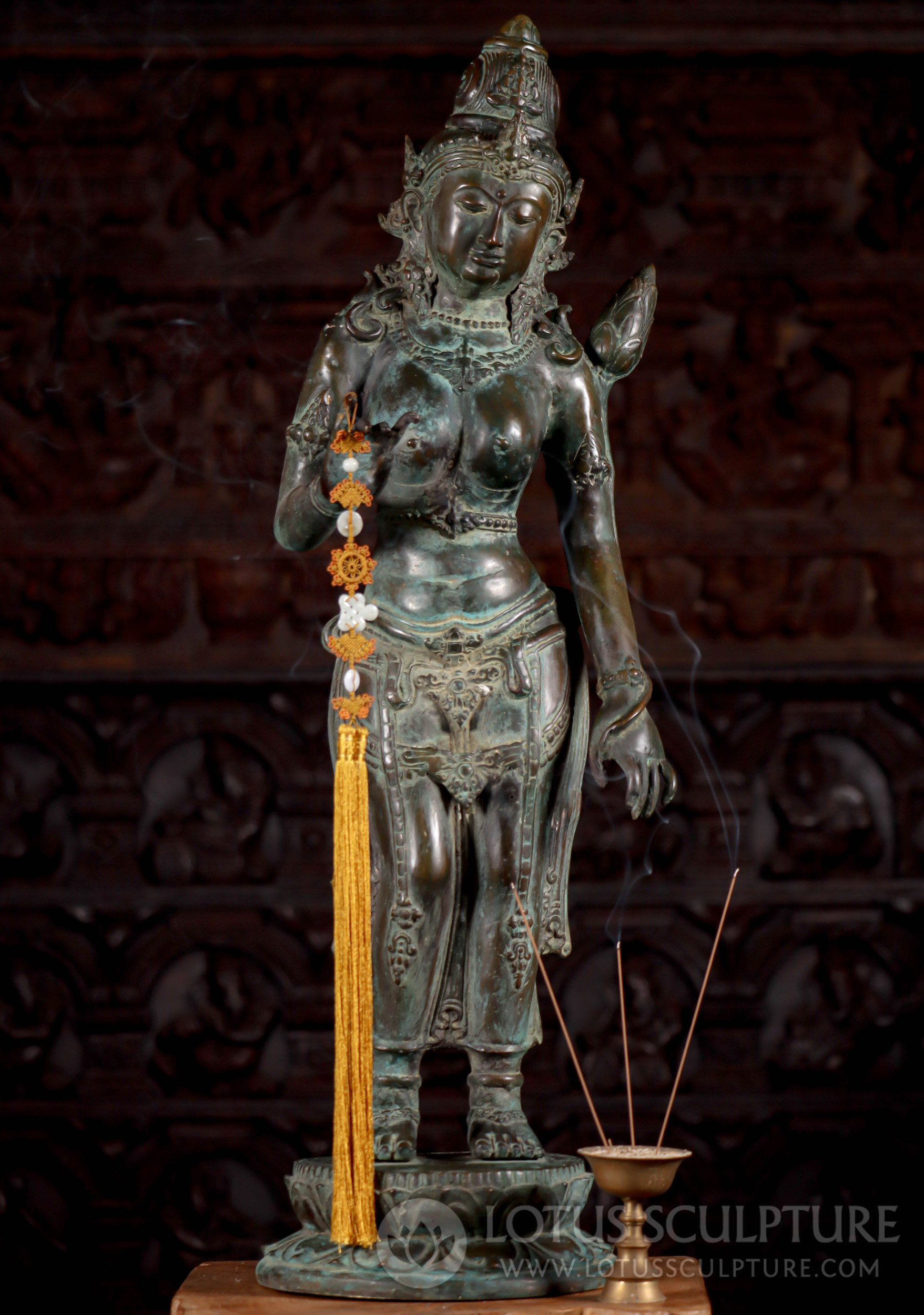 Hindu Goddess Parvati Standing on Lotus Base with Elegant Pose & Ornate Crown 34"