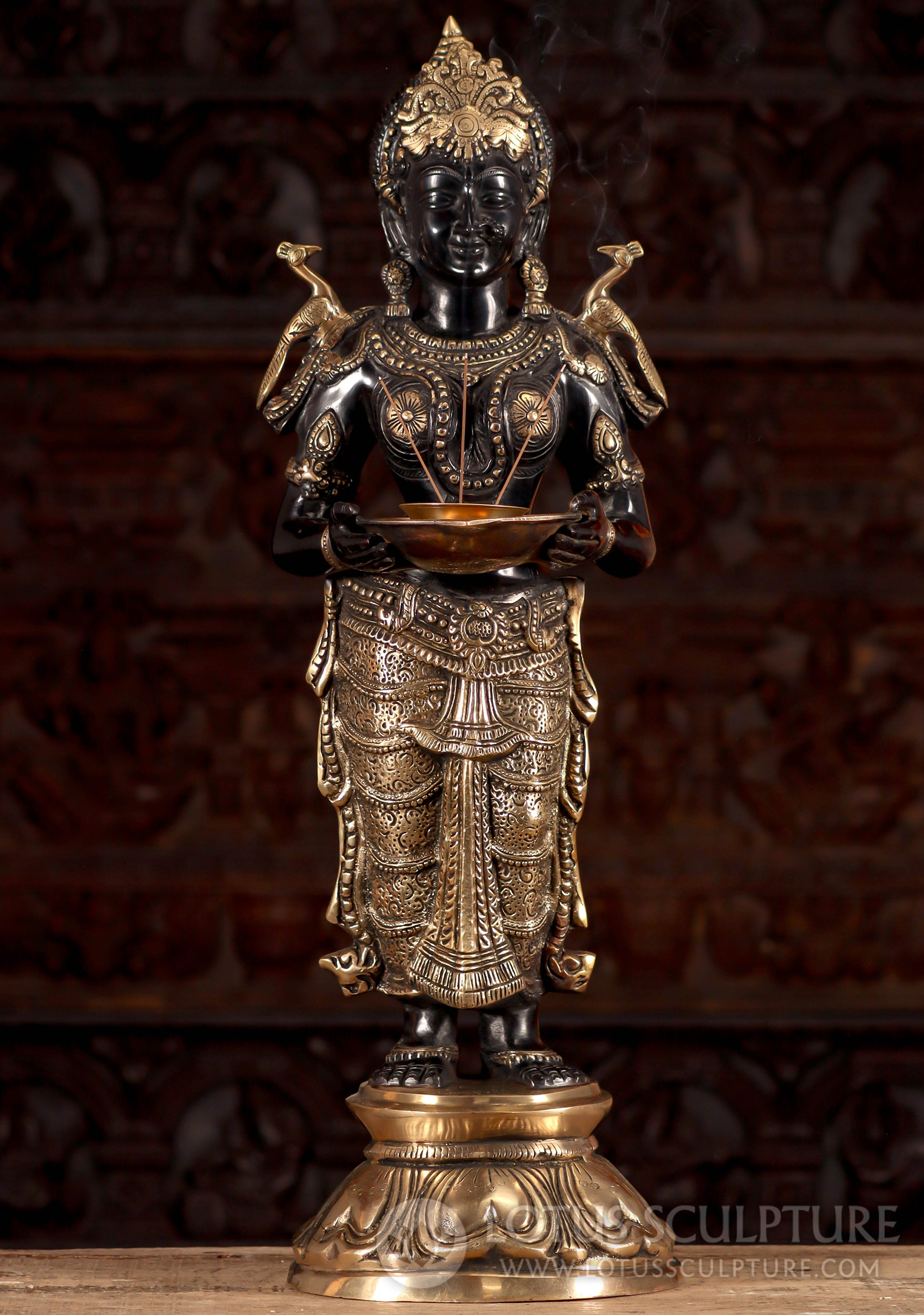 Deepa Lakshmi Brass Statue: Diwali Goddess with Lamp for Home Altars & Entryways 30"