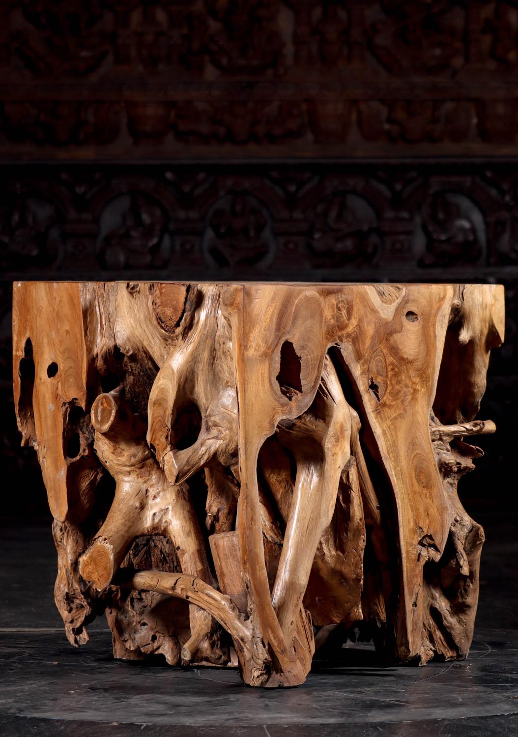Organic Teak Root Table Base: Rustic Elegance for Indoor & Outdoor Displays 24"