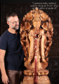 Buddha Wood Sculpture in Dharmachakra Mudra on Lotus Base with Lily Pad Arch 45"