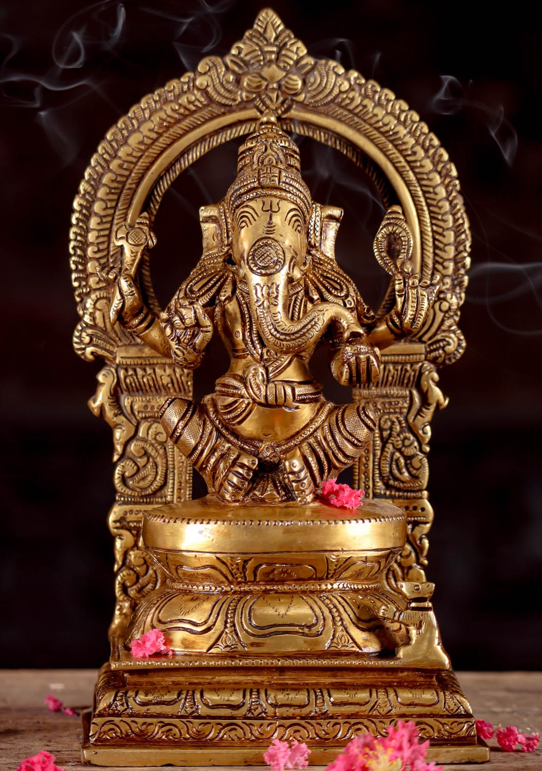Set of Brass Hindu God Statue Trinity Ganesha, Lakshmi, Saraswati Set 10.5"