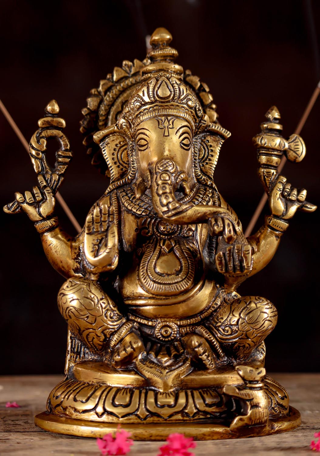 Set of Brass Hindu God Statue Trinity Ganesha, Lakshmi, Saraswati Set 7"