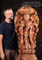 Hand-Carved Wooden Kwan Yin with Nectar Vase & Pearl of Light on Lotus Base 45"