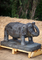 Rustic Hand-Carved Lava Stone Elephant: Raised Trunk for Good Luck on Lotus Base 36"