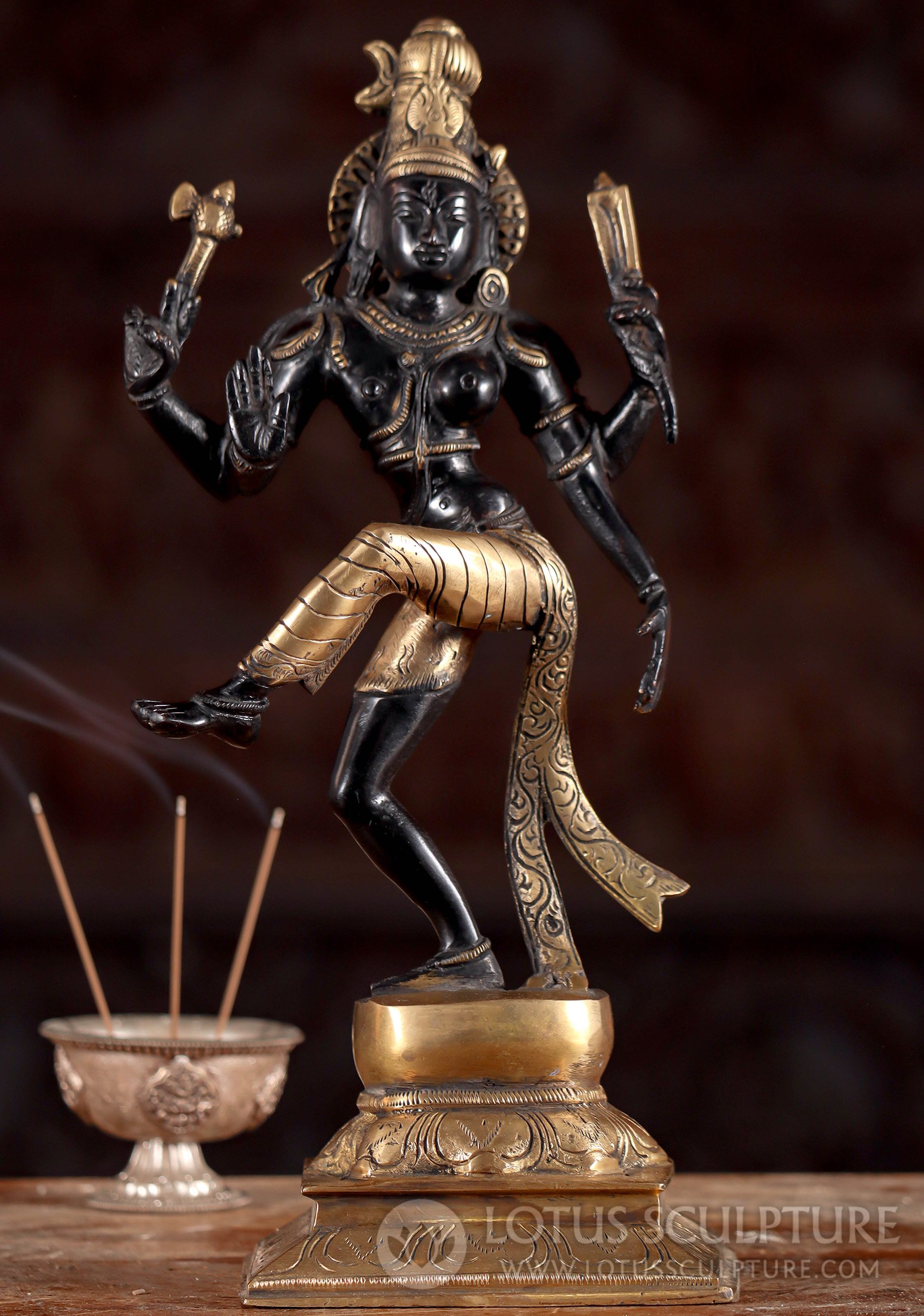 Brass Shiva as Ardhanari Divine Dance Statue: Union of Shiva & Shakti with  Crescent Moon 13