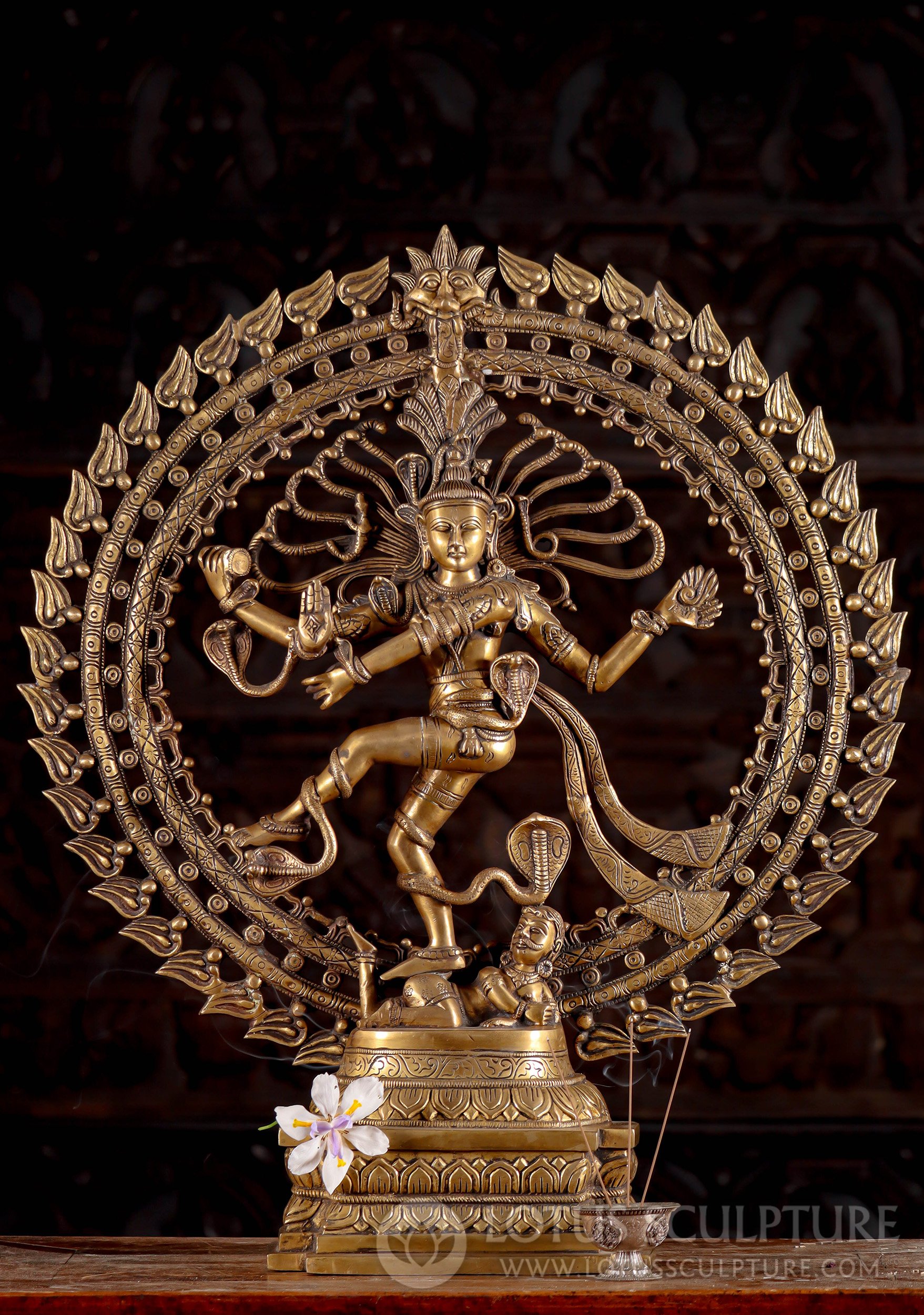 Indian Brass Dancing Shiva as Lord of Dance Nataraja with Fiery Arch and  Cobras Statue 27