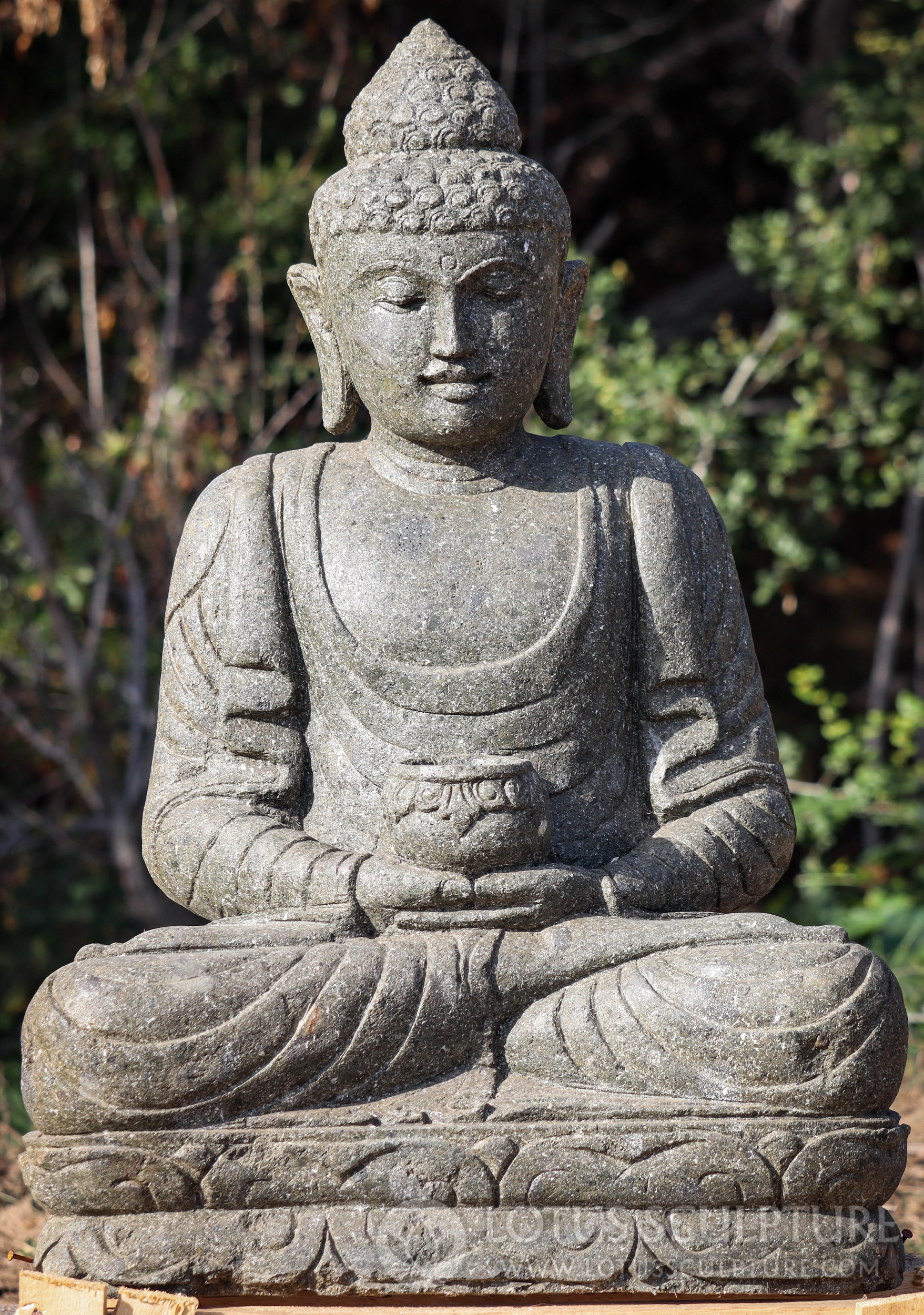 Lava Stone Buddha Sculpture - Serene Meditation Art in Padmasana Pose 36"
