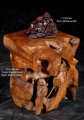 Reclining Fat & Happy Buddha of Wealth: Dark Red Wood with Intricate Veining 7"