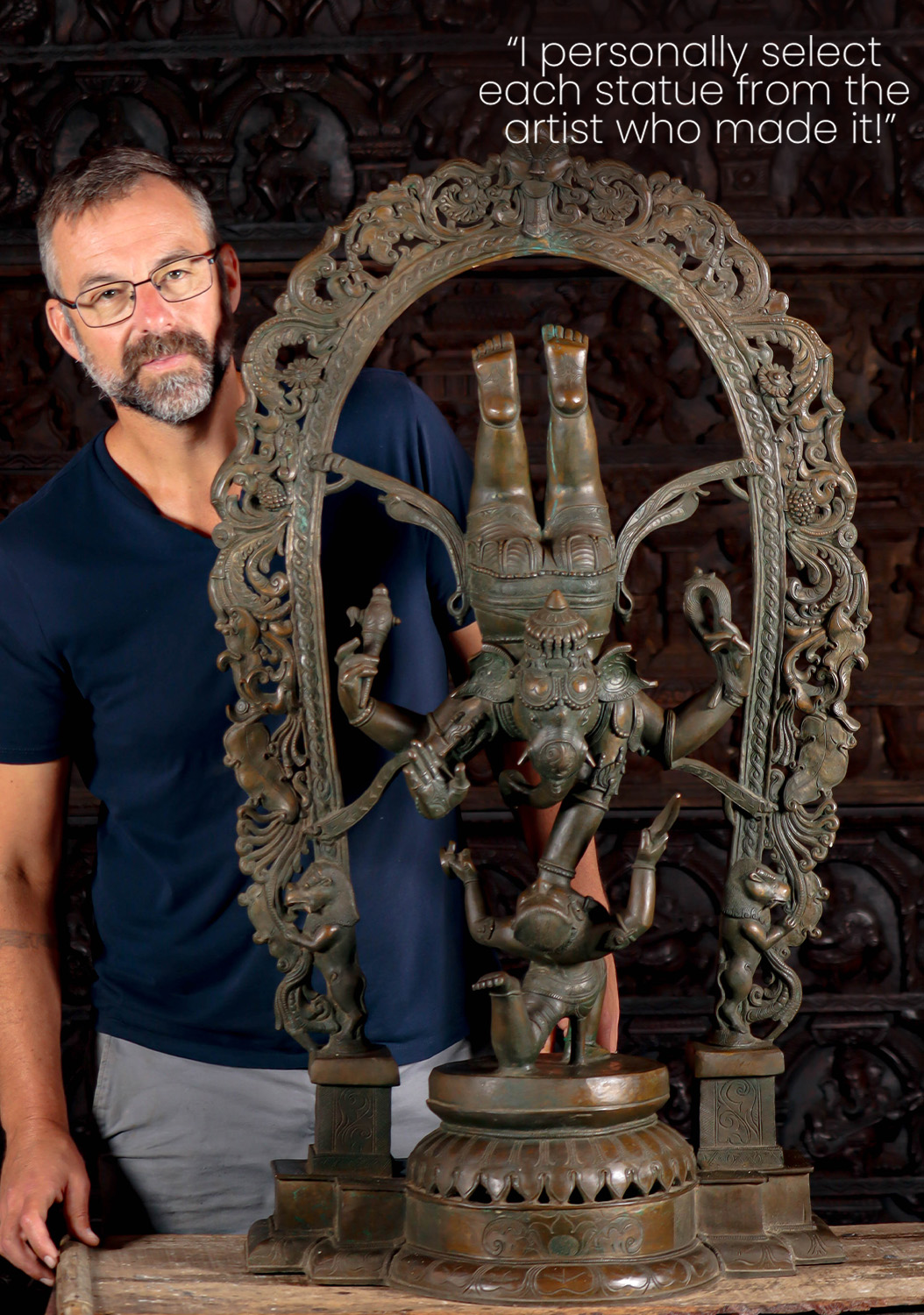 Bronze Flying Ganesha Descending from Heavens with Dwarf of Ignorance & Beautiful Arch 42"