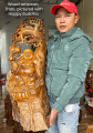Hand-Carved Vietnamese Wood Fat Buddha of Wealth, Coins & Peaches, Mala Adorned 31"