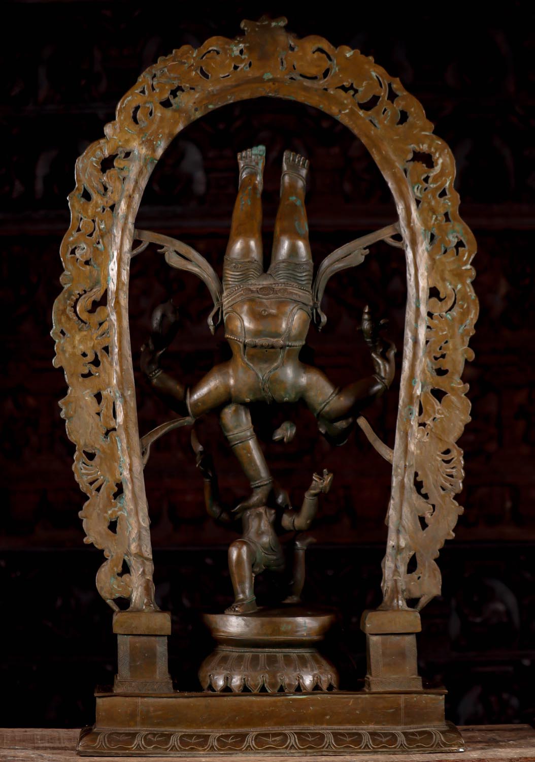 Bronze Flying Ganesha Descending from Heavens with Dwarf of Ignorance & Beautiful Arch 42"