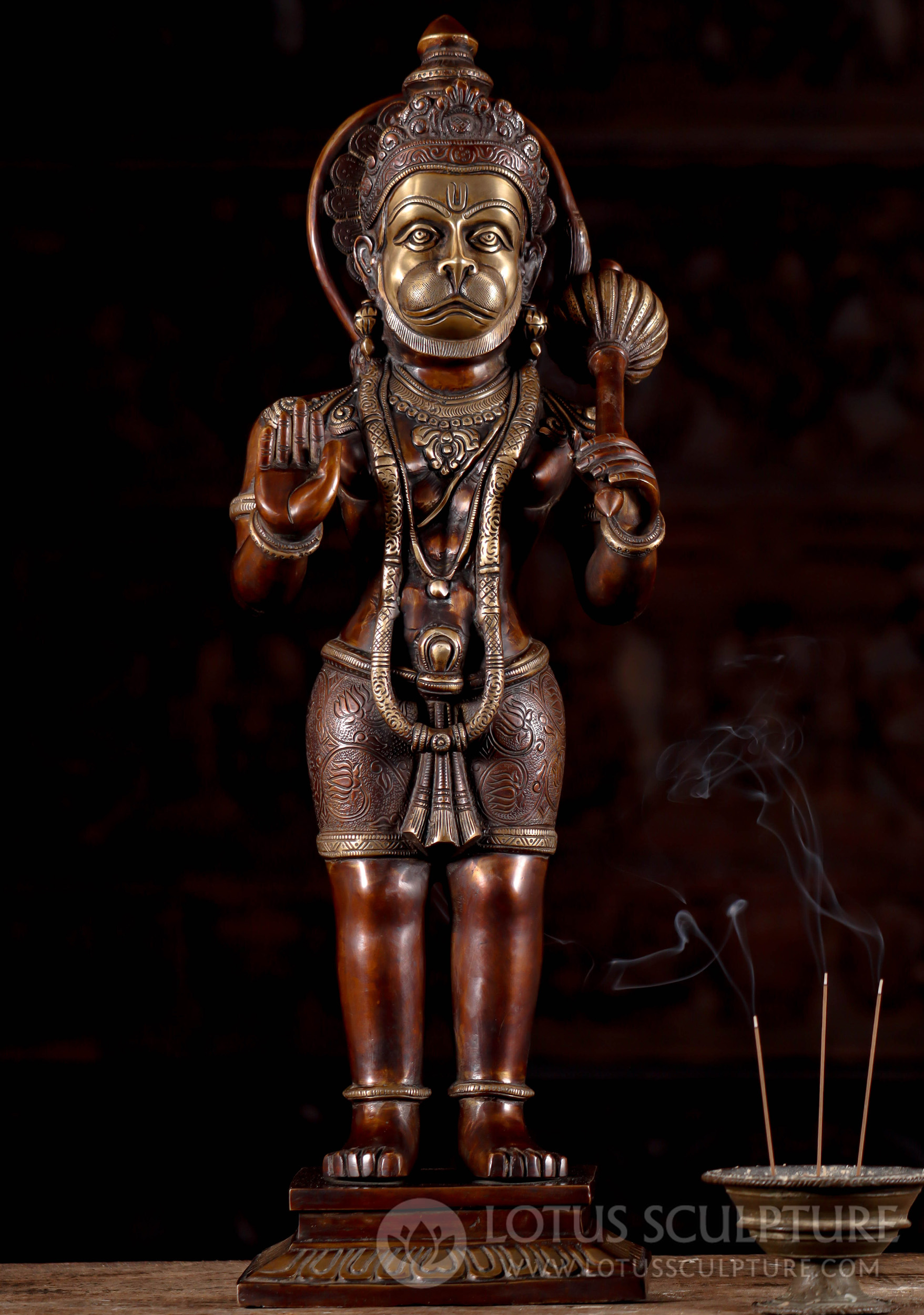Brass Standing Namaste Abhaya Mudra Hindu God Hanuman Statue Holding Club 23"