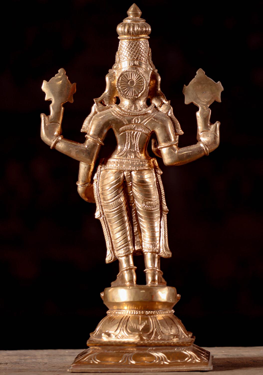 Polished Bronze Vishnu Durgai Statue, Narayani Form with Conch and Discus, Abhaya Mudra 13"