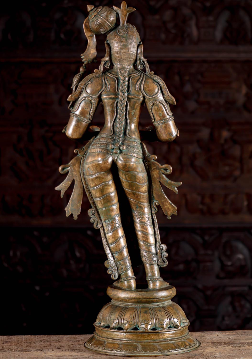 South Indian Panchaloha Bronze Deepa Lakshmi Statue with Lamp, Ideal for Diwali Festival 30"