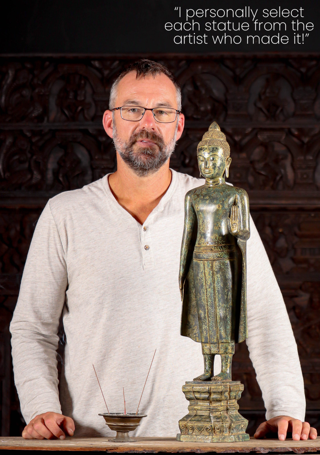 Cambodian Bronze Standing Buddha in Abhaya Mudra with Antique Green Patina 28"