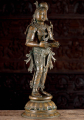 South Indian Panchaloha Bronze Deepa Lakshmi Statue with Lamp, Ideal for Diwali Festival 30"