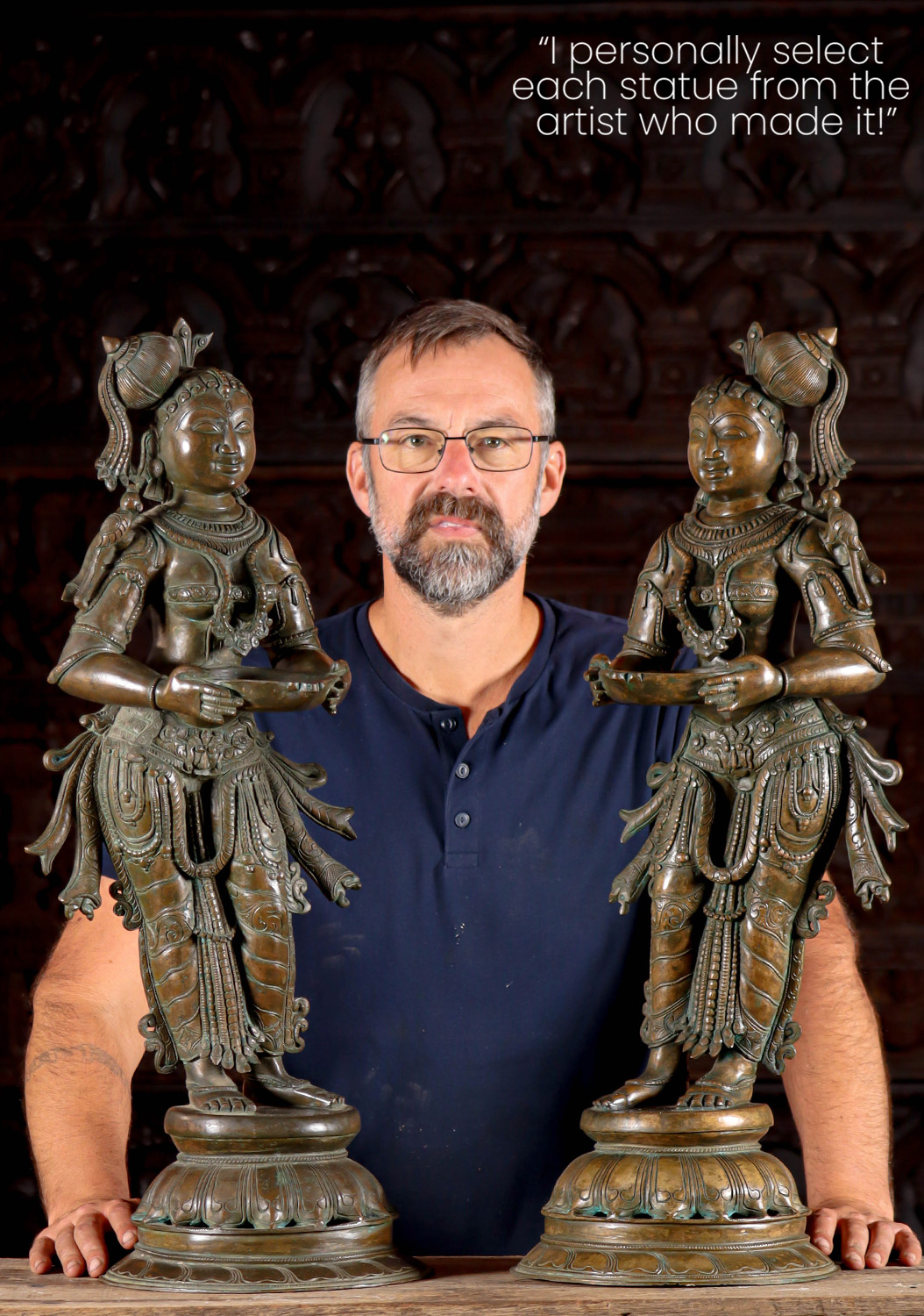 South Indian Panchaloha Bronze Deepa Lakshmi Statue with Lamp, Ideal for Diwali Festival 30"