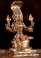 South Indian Bronze Shakti Mariamman Statue, Lalitasana Pose, Flame Crown & Serpent 7"