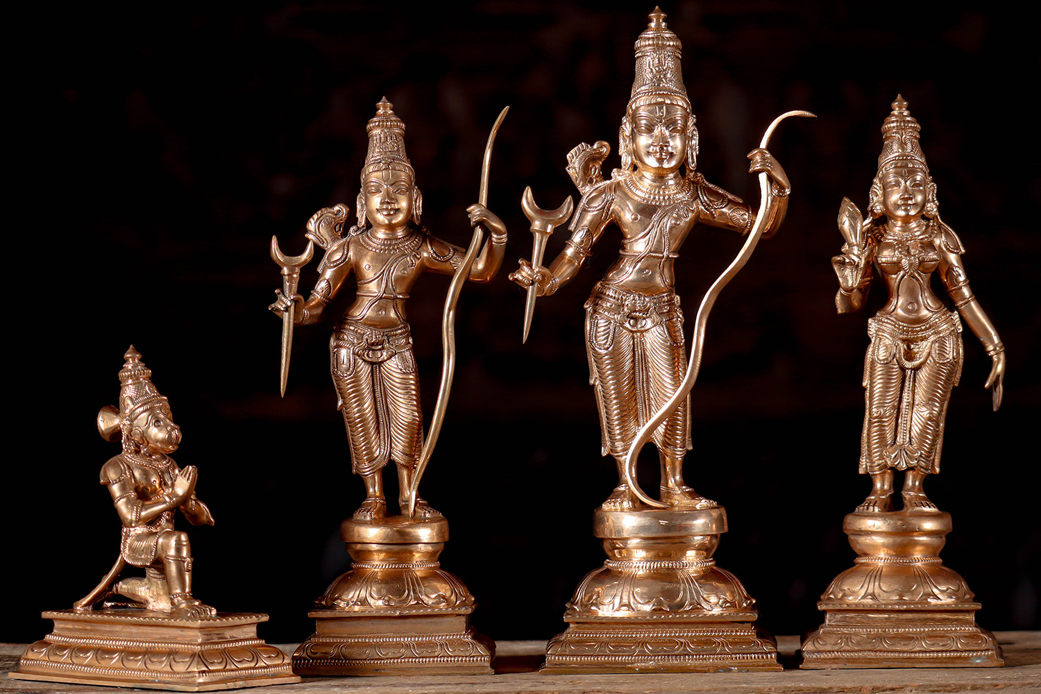 Indian Bronze Ramayana Set: Rama, Lakshmana, Sita, Hanuman with