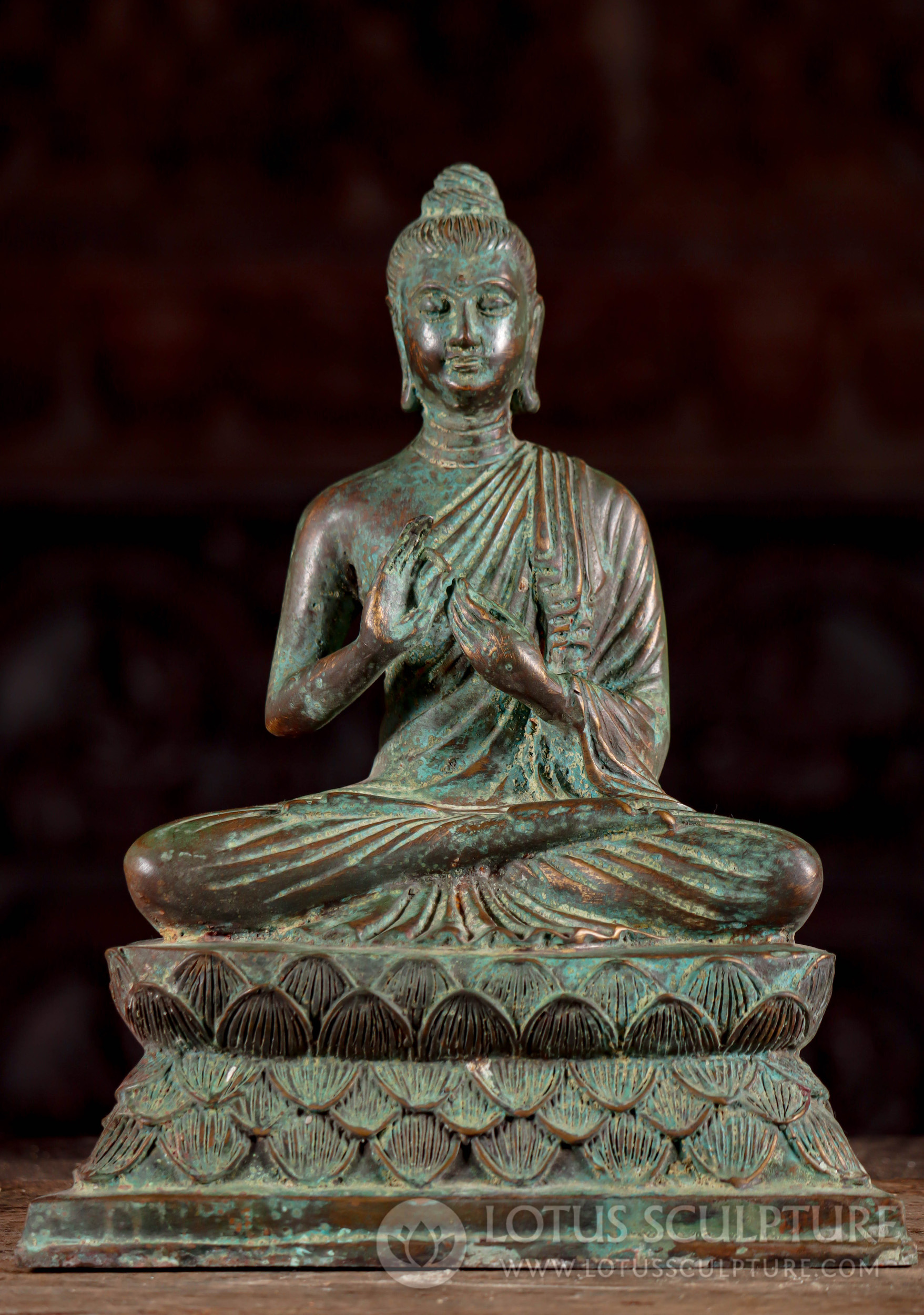 Thai Brass Gandharan Style Buddha Sculpture in Padmasana Full Lotus Pose 13.5"