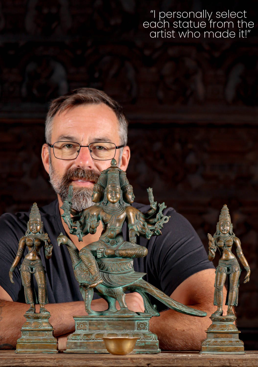 Arumurugan Statue with Consorts Devasena & Valli, 6 Faced Murugan Riding Peacock 16"