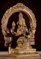 Bronze Lakshmi Statue Holding 2 Lotus Flowers with Arch and Mahakala Face 6.5"