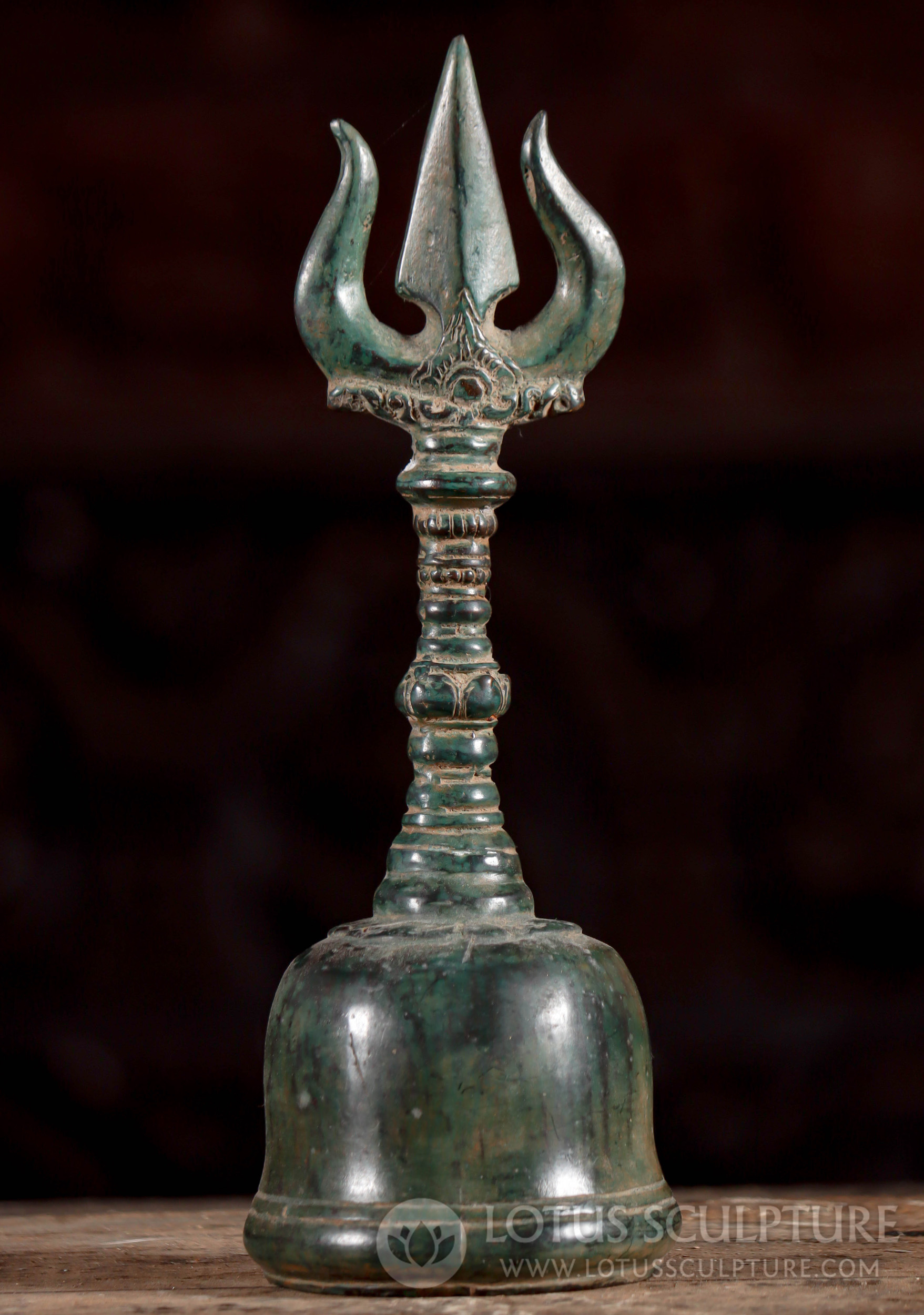 Trident Top Bell, Perfect for Shiva or Durga Puja Hand Crafted in Java Indonesia 10.5"