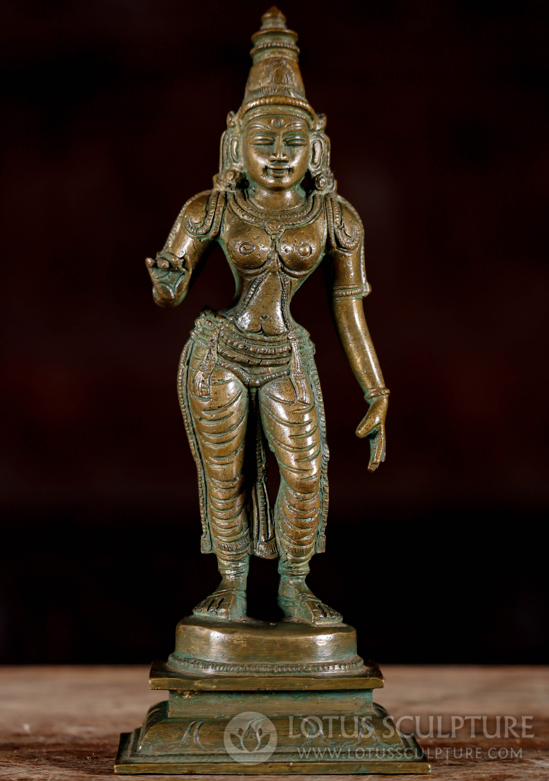 Shivakami Parvati Small South Indian Antique-Green Patina Bronze Murti 8"