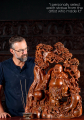 Fat Buddha of Wealth Sculpture Dancing Under Bodhi Tree Hand Carved Wood 30.5"