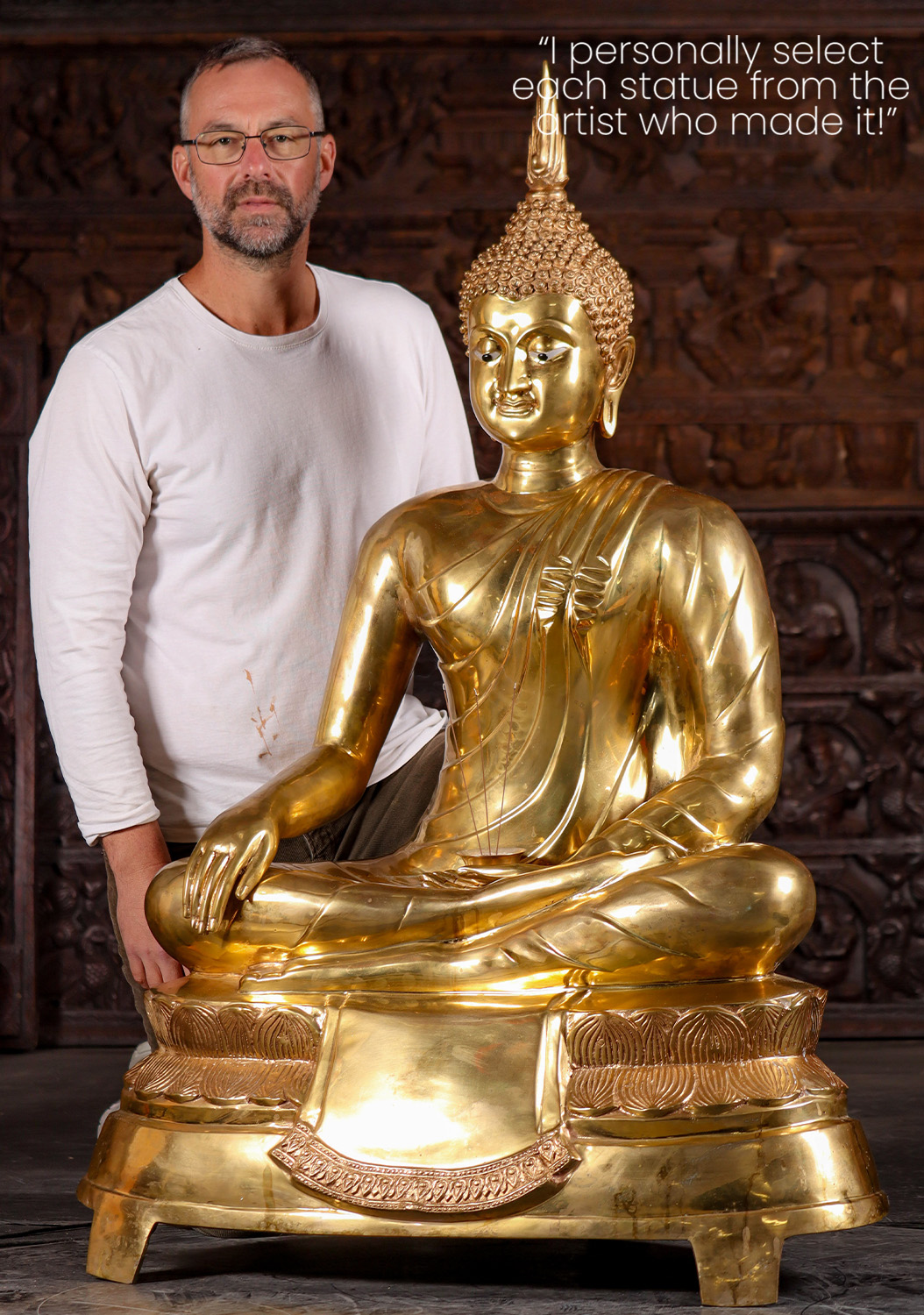 Thai Brass Buddha Polished Gold in Bhumisparsha Mudra, Ardha Padmasana Pose 53"