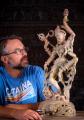 Ardhanari Colorful Hand Carved Marble Statue in Dance on Tiger and Buffalo Base 29"