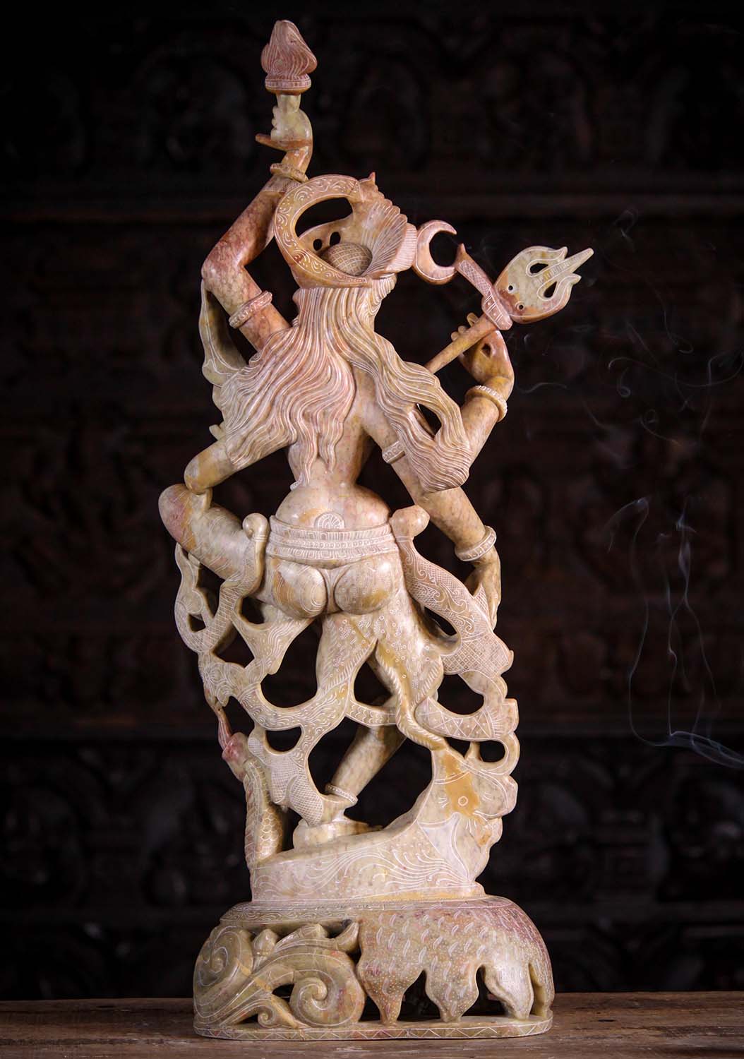 Ardhanari Colorful Hand Carved Marble Statue in Dance on Tiger and Buffalo Base 29"