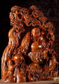 Fat Buddha of Wealth Sculpture Dancing Under Bodhi Tree Hand Carved Wood 30.5"