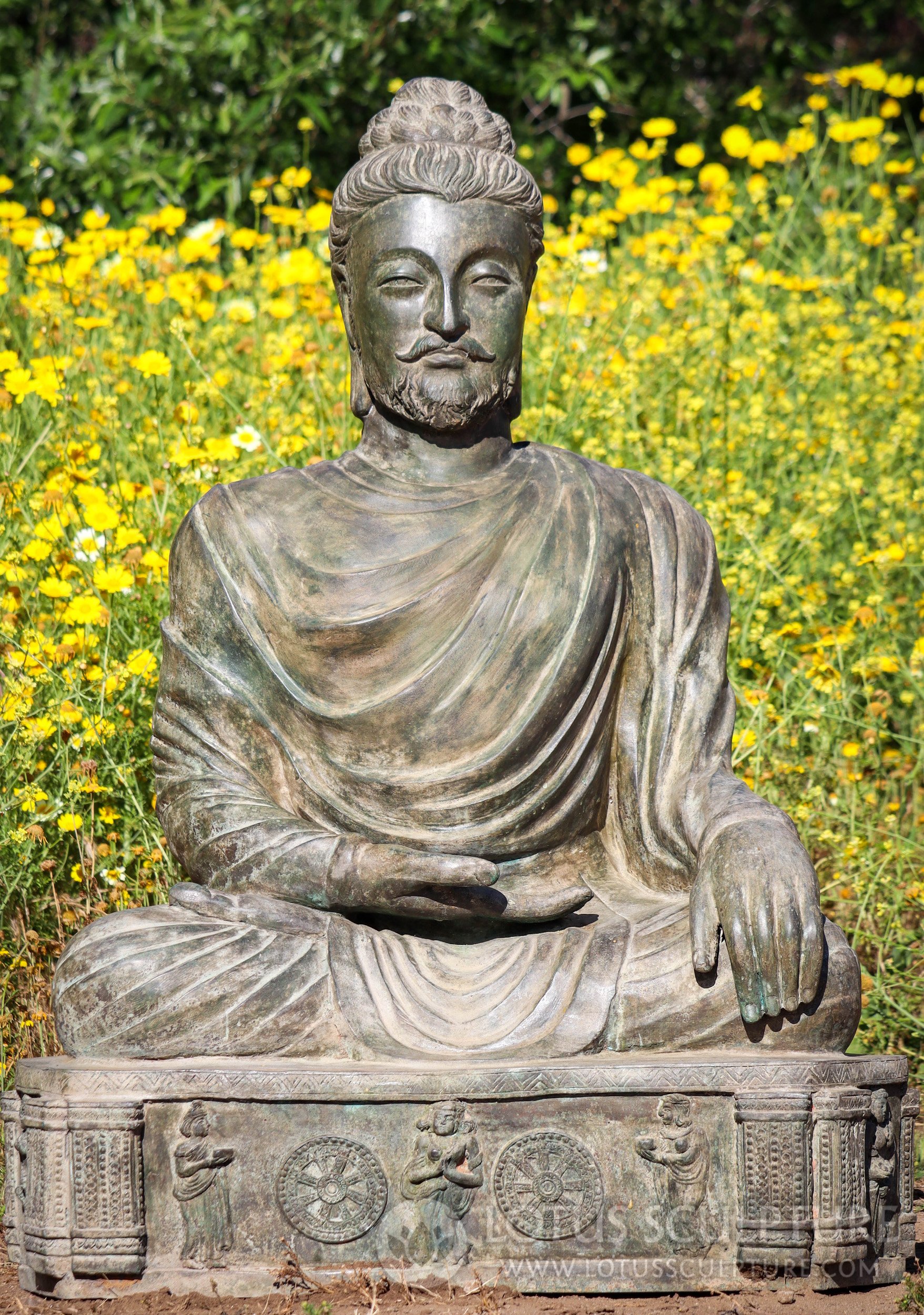 Gandhara Buddha Statue with Full Beard and Mustache Impressive Earth Touching Mudra 47"