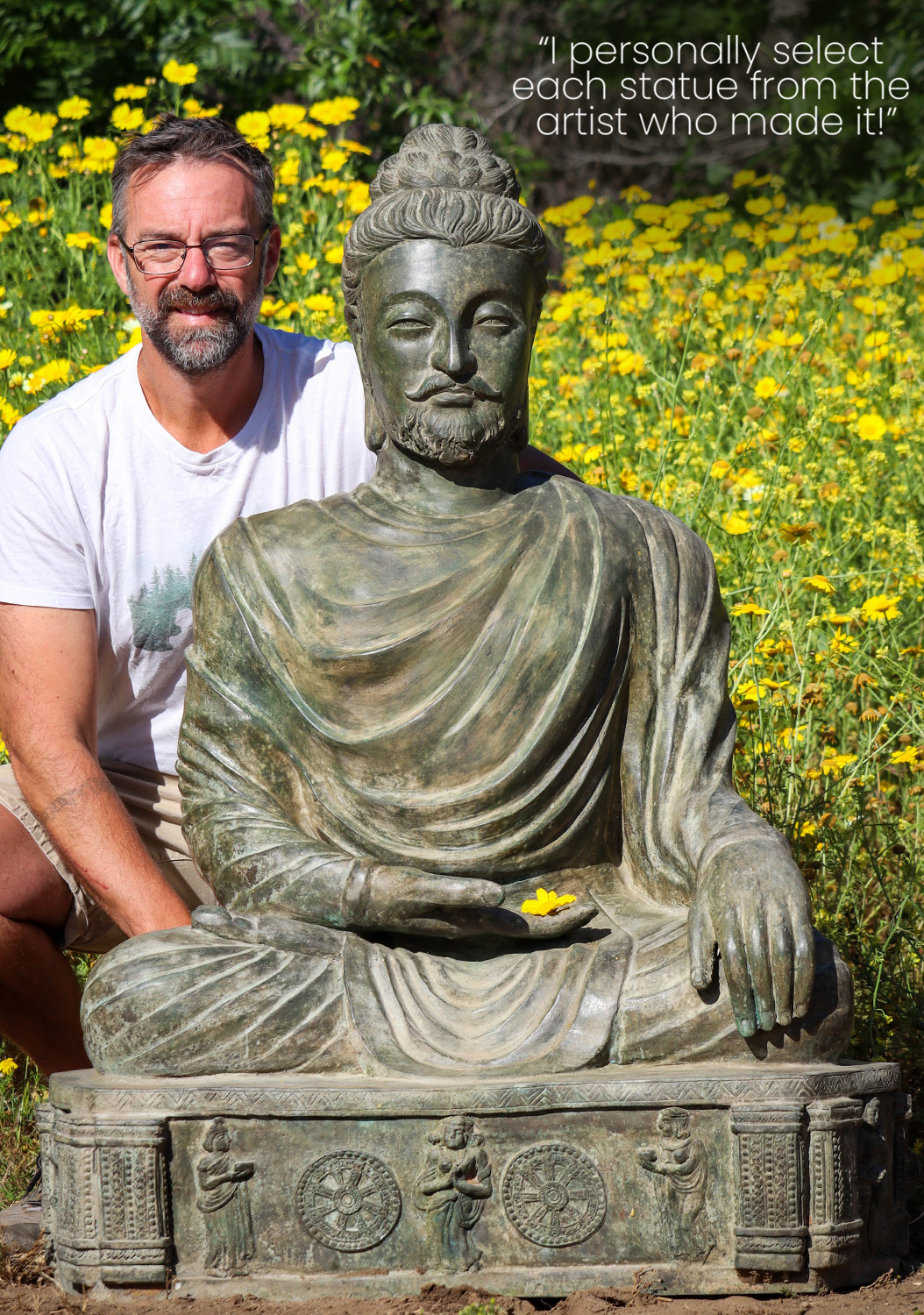 Gandhara Buddha Statue with Full Beard and Mustache Impressive Earth Touching Mudra 47"
